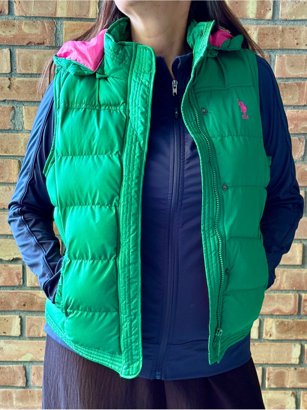 Green and pink polo vest